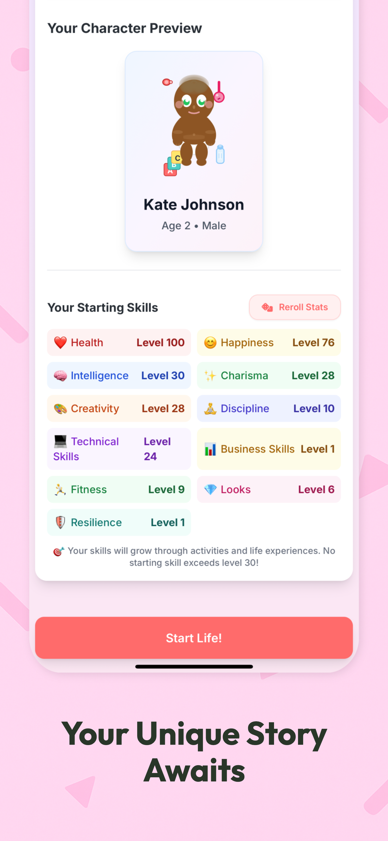 Character creation screen