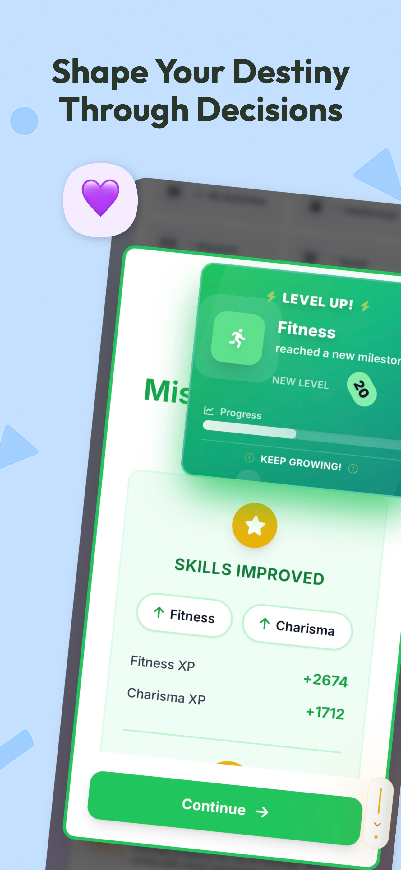 Skills and level up screen